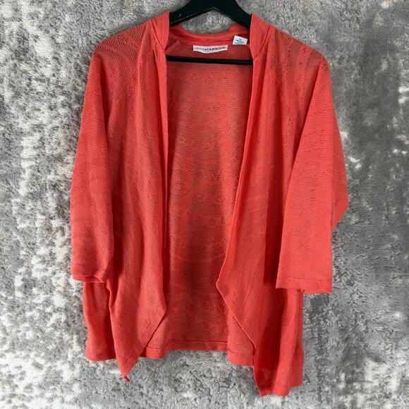 Sag Harbor Petite Sz LP Open Front Knit Cardigan Sweater Orange Pink 3/4 Sleeve - Picture 1 of 6
